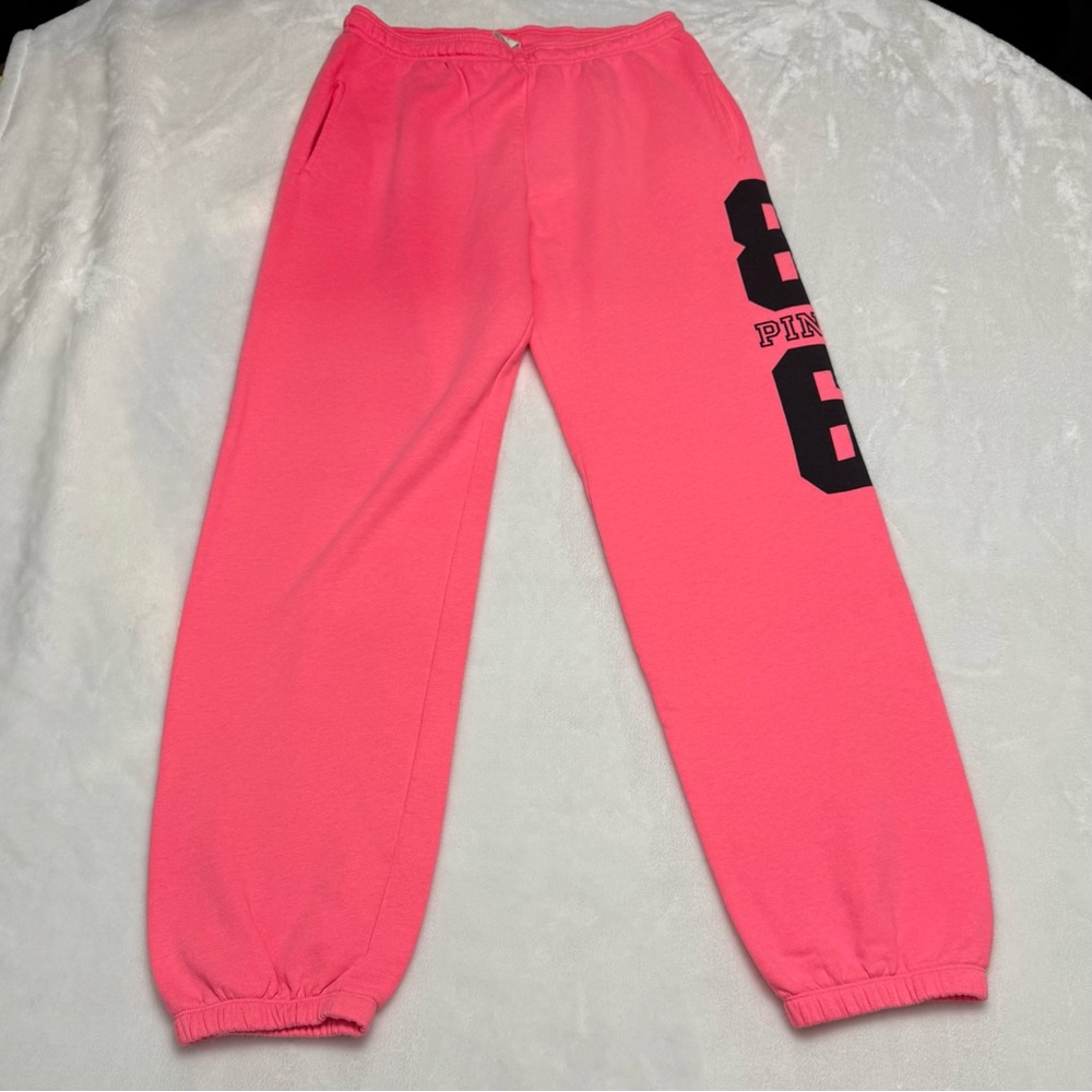 PINK Victoria's Secret Vintage Pink Joggers with Black Print - Size Small